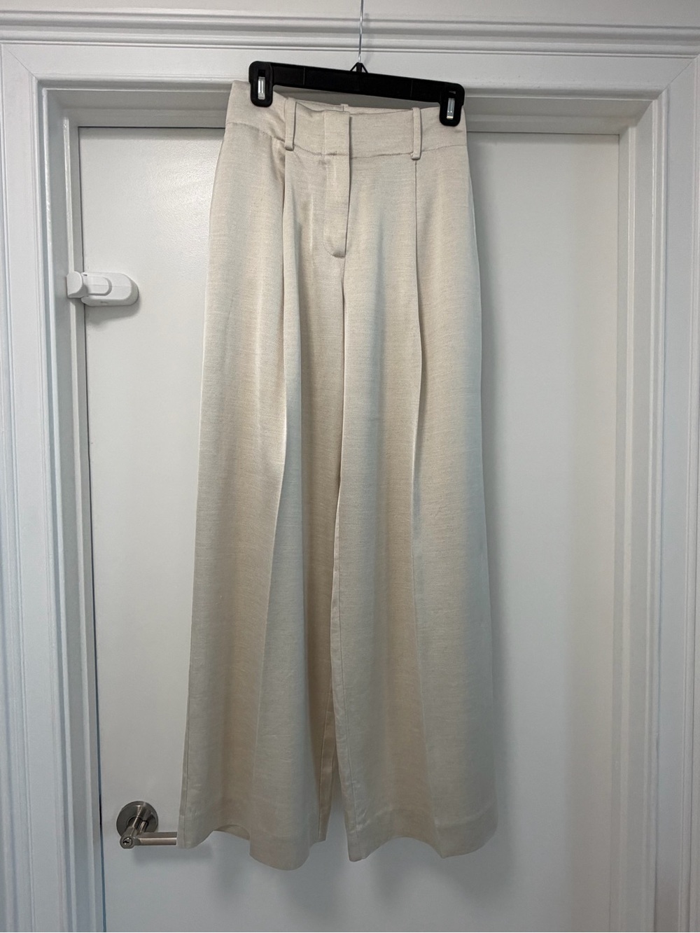 Reiss Cream Wide-Leg Pleated Pants